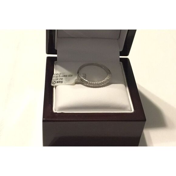 .925 Sterling Silver Pave Sim Diamond Anniversary Band Sz 9 - Picture 4 of 5